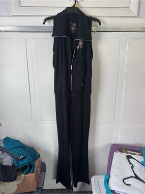 EckoRed Vintage (‘90s) Black Sleeveless Zip-Front Jumpsuit with Drawstring Waist